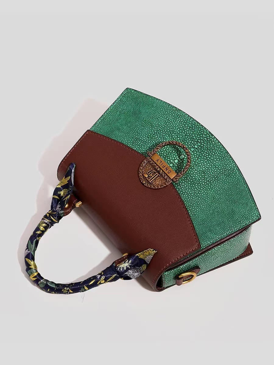 Green and brown leather bag