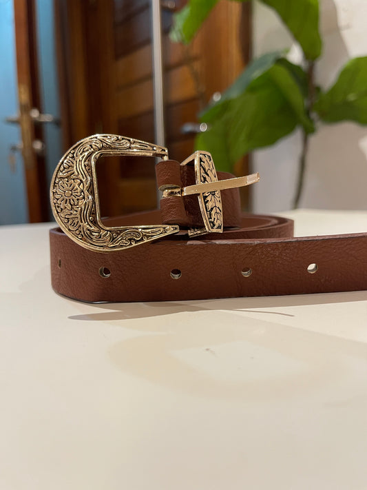 Brown and Gold Leather Belt (size 8-16)