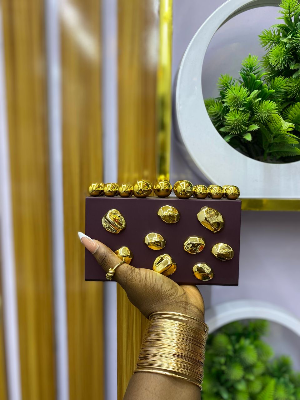 Brown midi purse with details