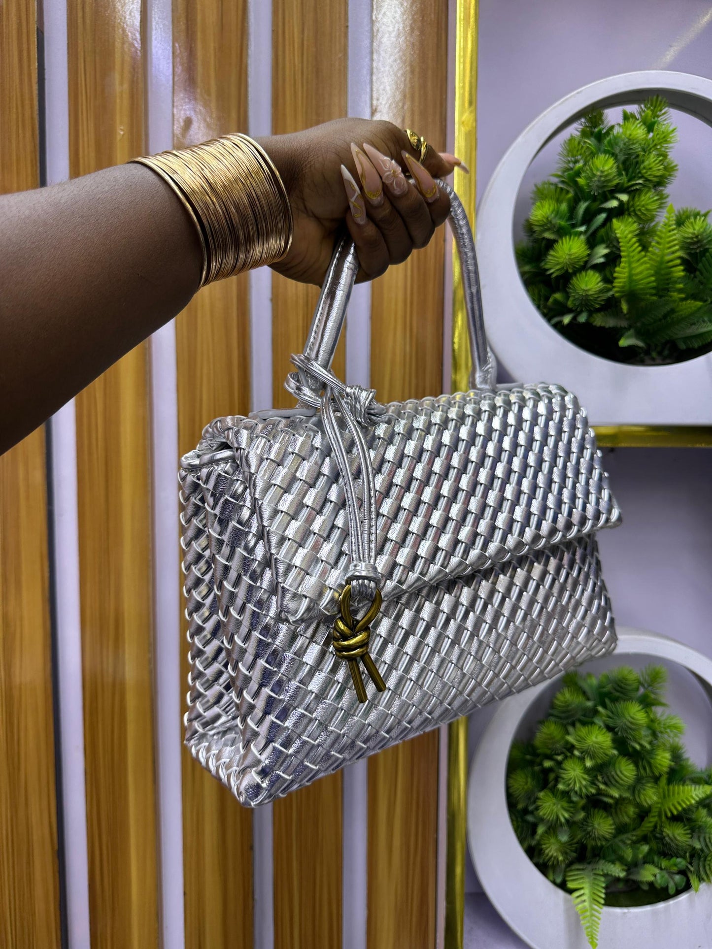 Silver woven purse