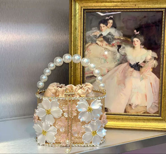 Floral fancy bag with pearl detail