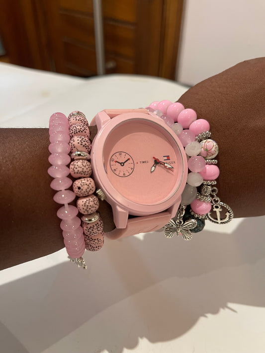 Pink combo deal wristwatch and bracelet