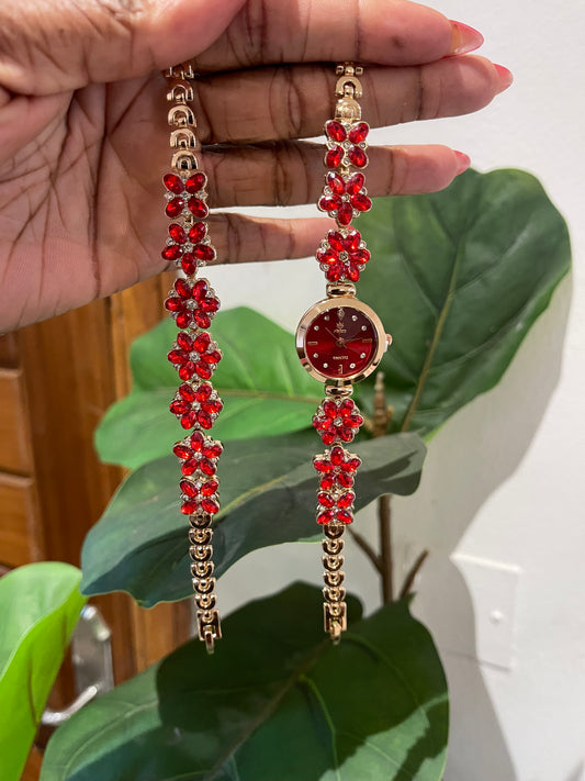 Red bracelet and wrist watch set