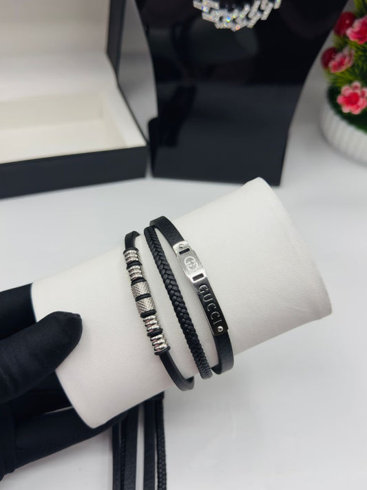 Leather and silver still bracelet