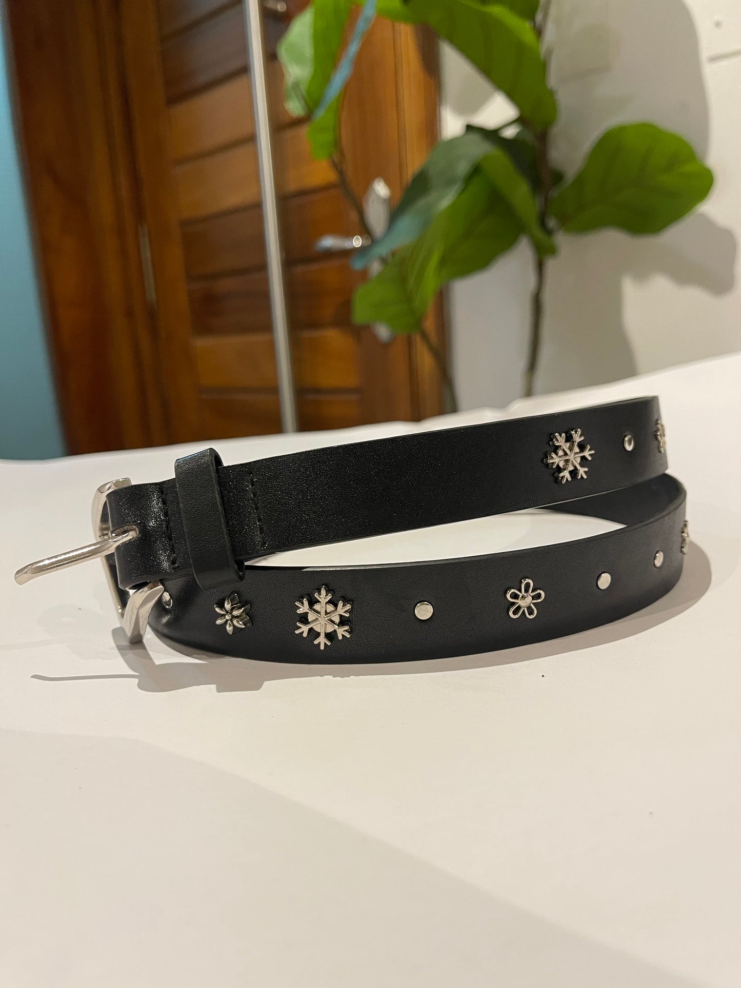 Black leather belt