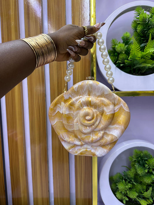 Gold Marbel  floral shaped purse with beaded straps