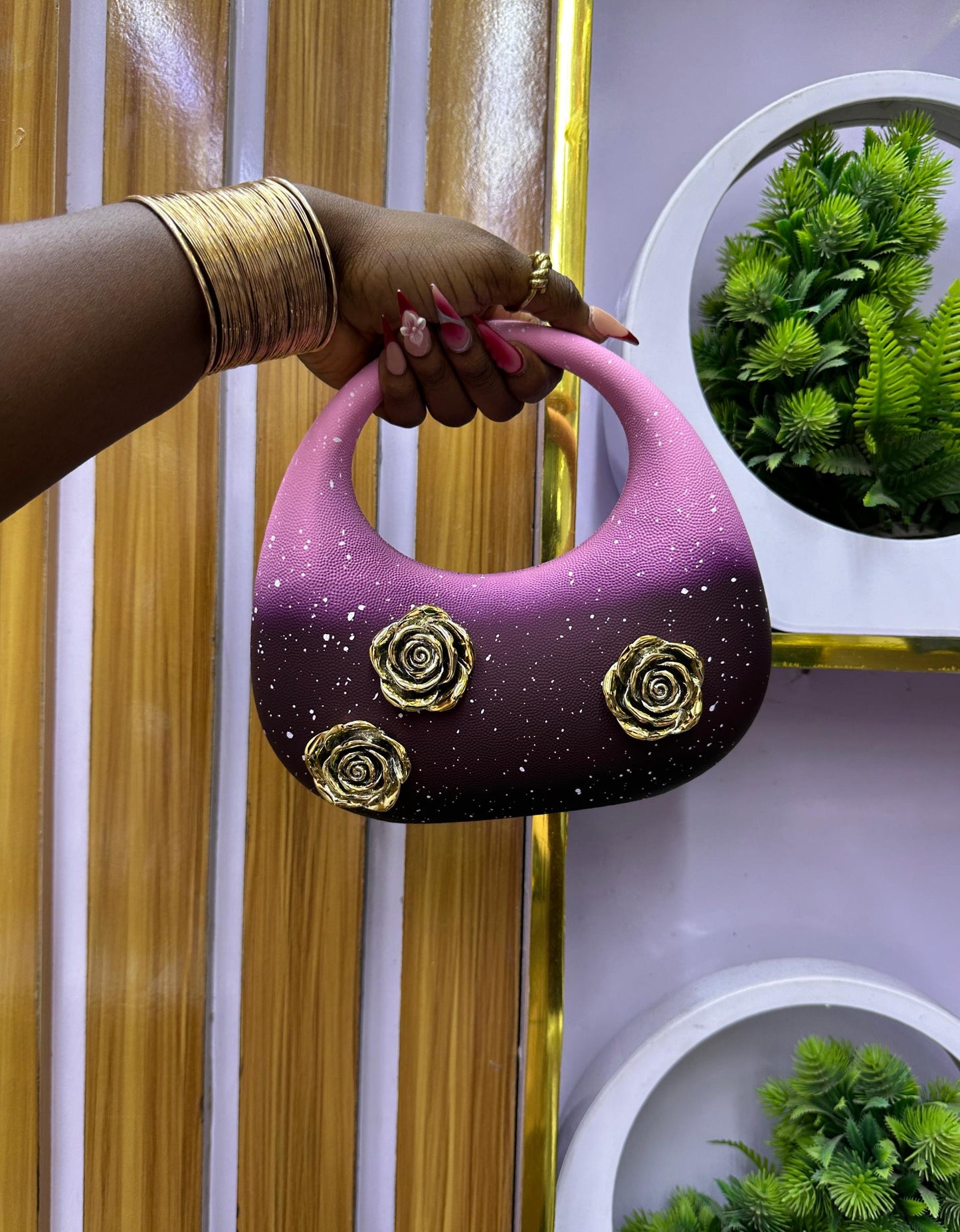 purple grab floral purse with strap