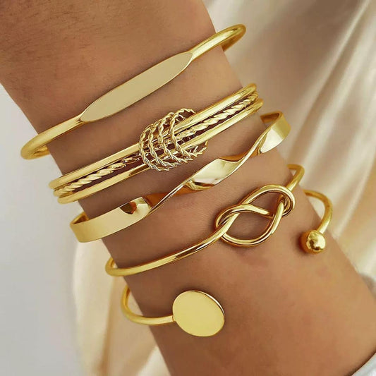 All Detailed Gold stacked Bracelet set