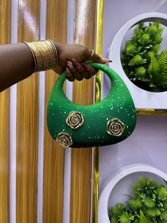 green floral grab purse