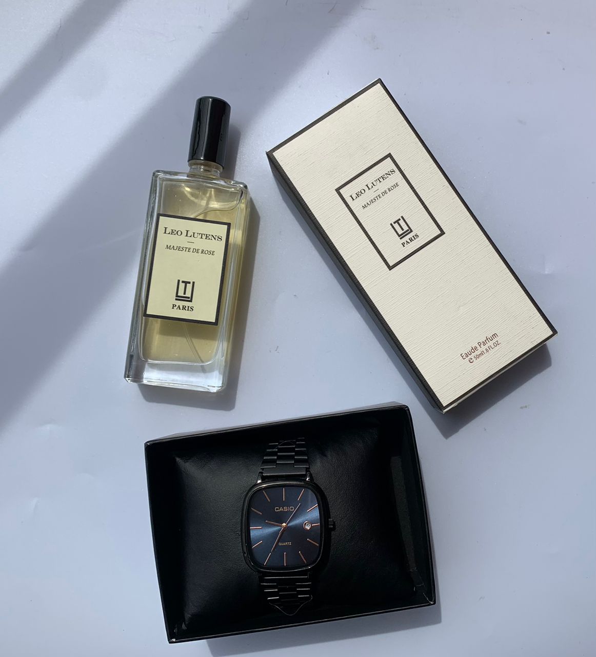 leo lutens perfume and casio watch combo
