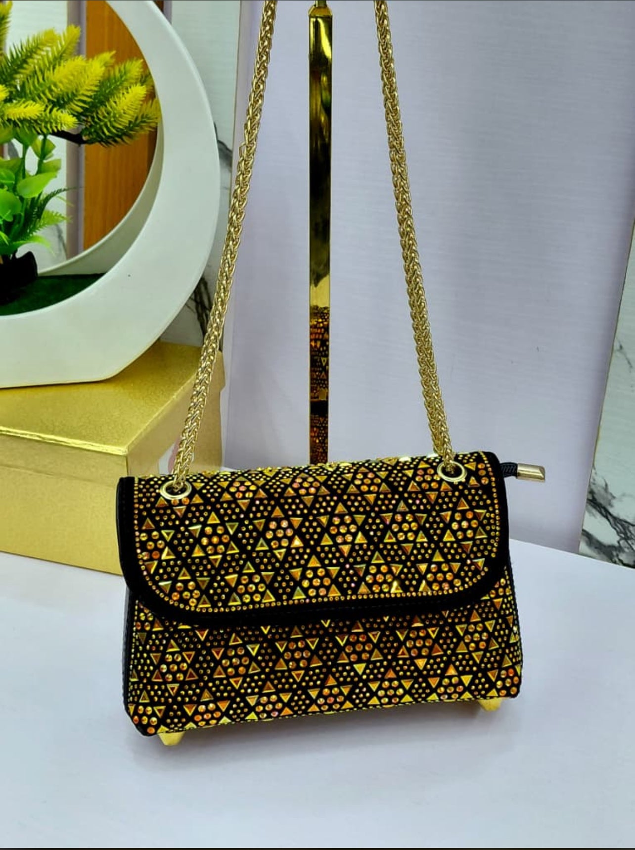 Gold purse with strap