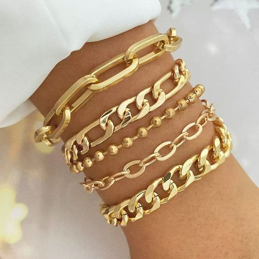 Detailed Gold stacked Bracelet set