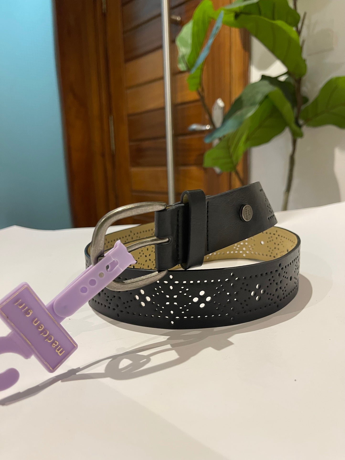 Black leather belt