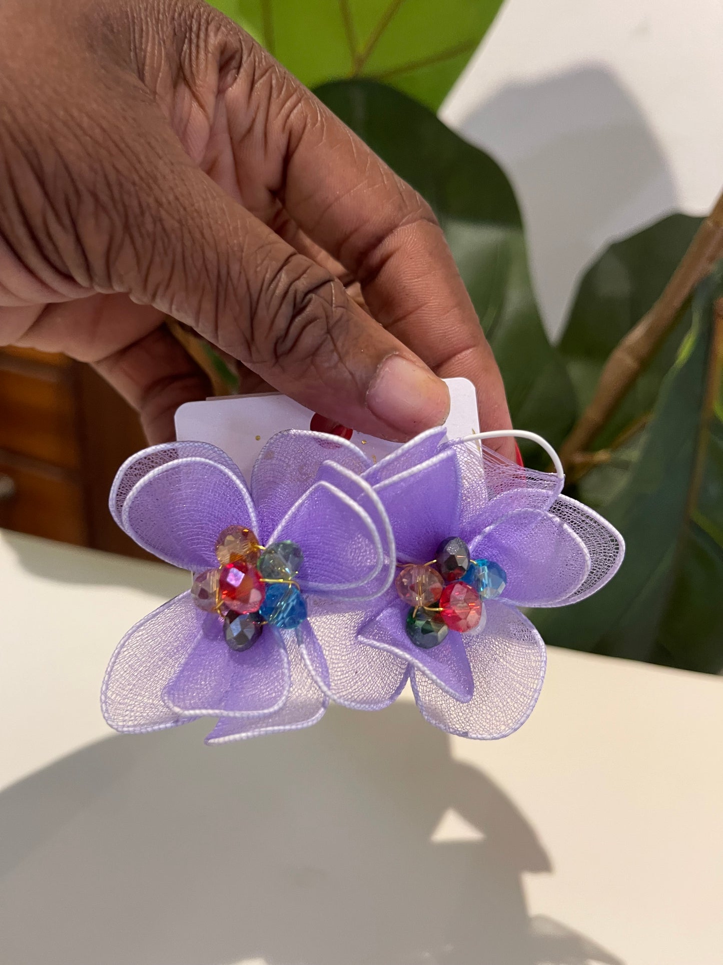 Purple floral-inspired earring