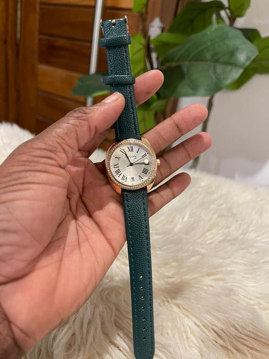 Green leather Wristwatch