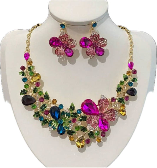 colourful detailed neckpiece and earring