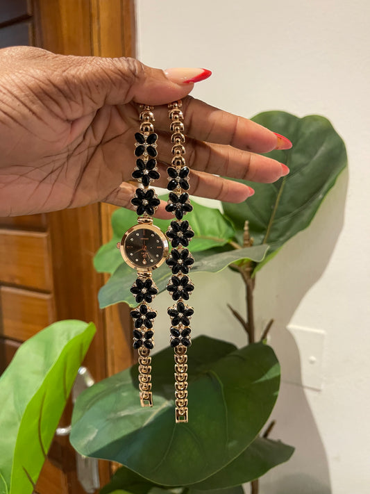Black bracelet and wrist watch set