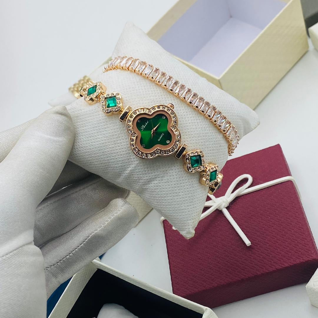 Green Gem inspired Wrist Watch with bracelet