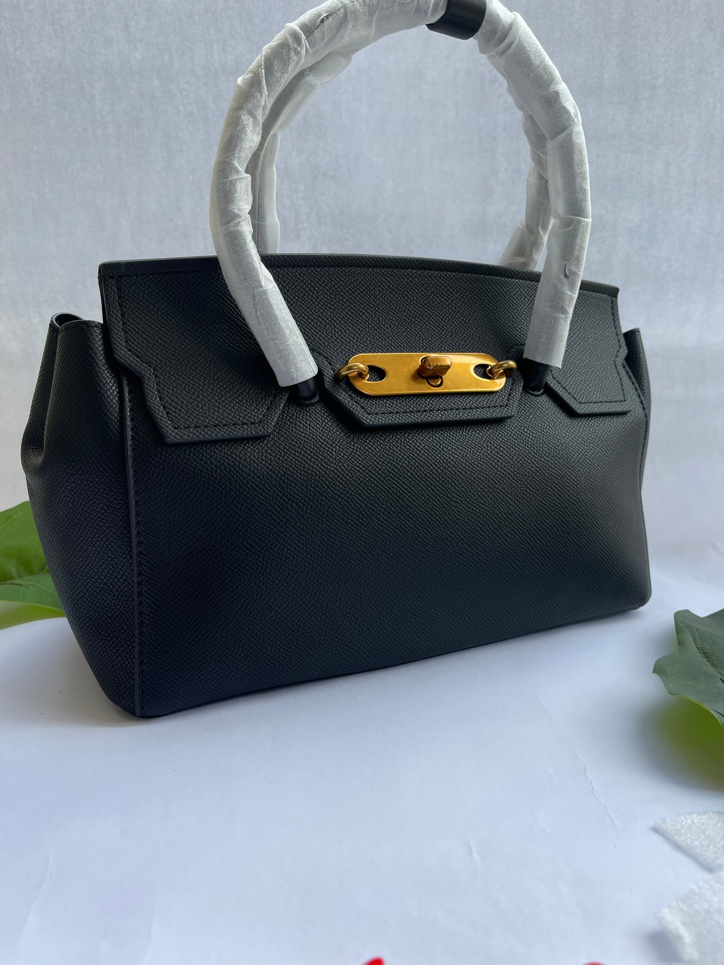 Black structured midi leather bag