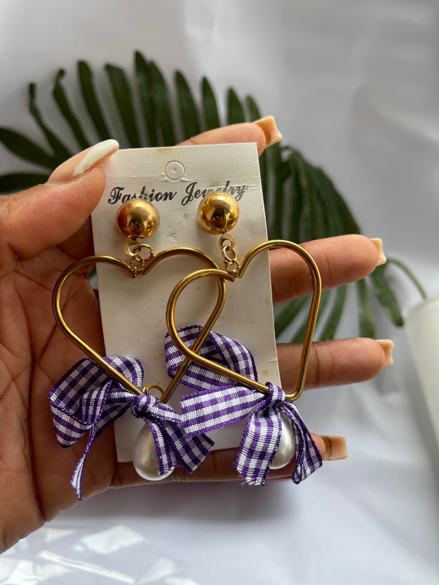 Purple checkered earring