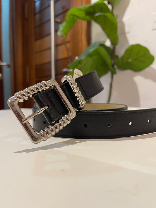 Black and Silver Leather Belt (size 8-16)
