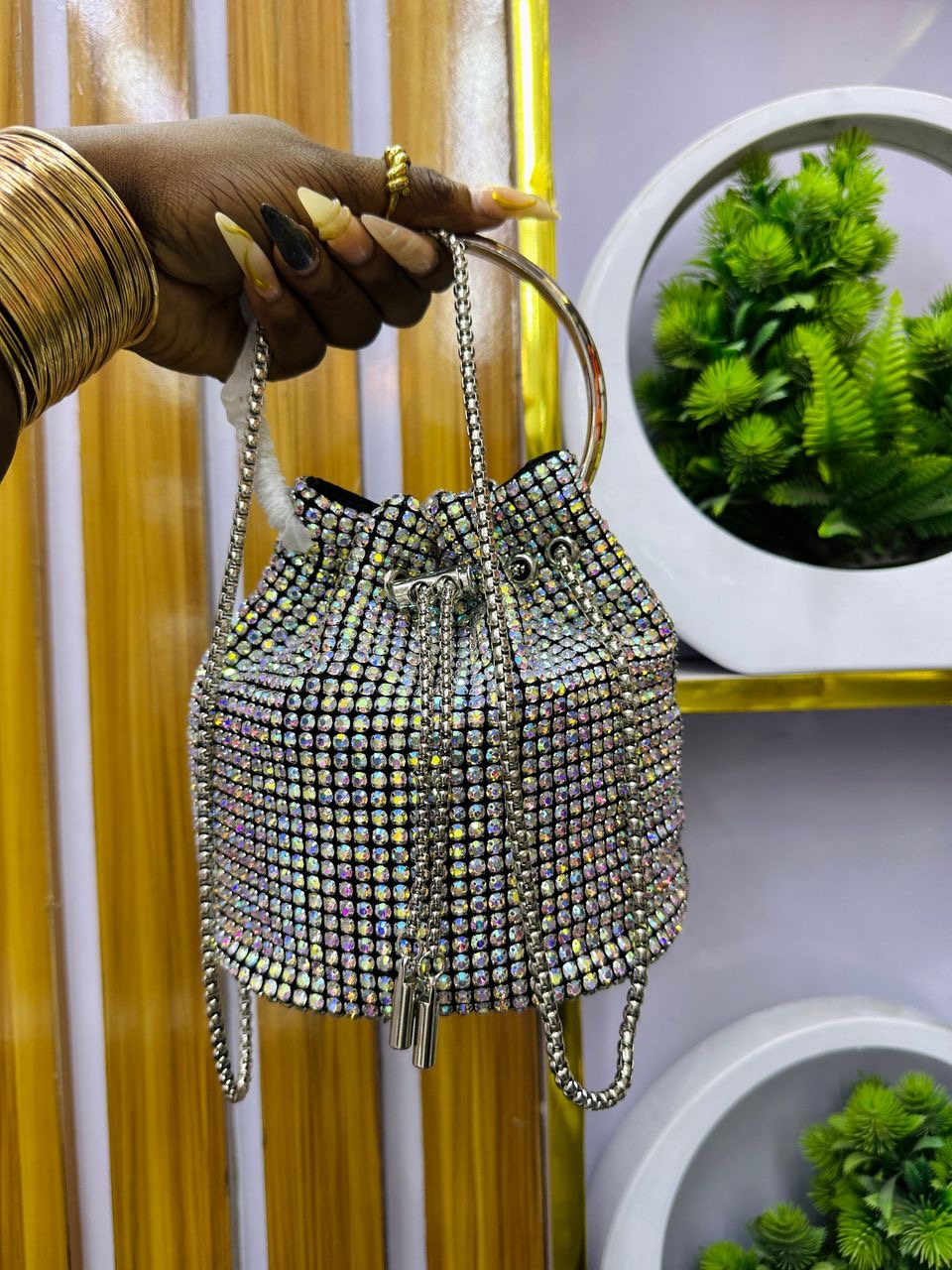 Silver purse with tassels