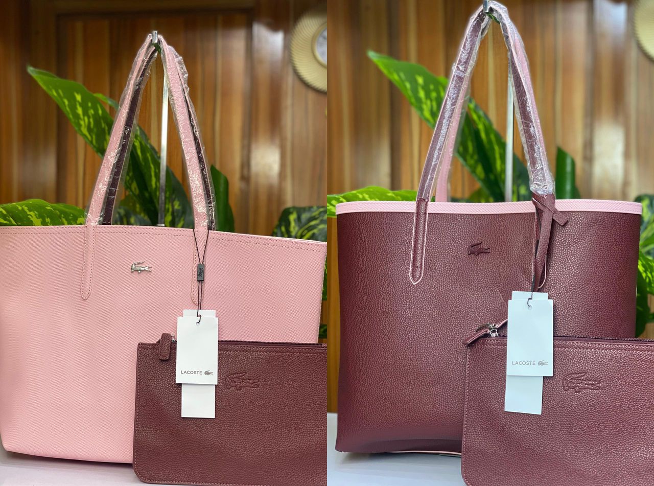 Lacoste Reversible two in one maroon and pink tote bag