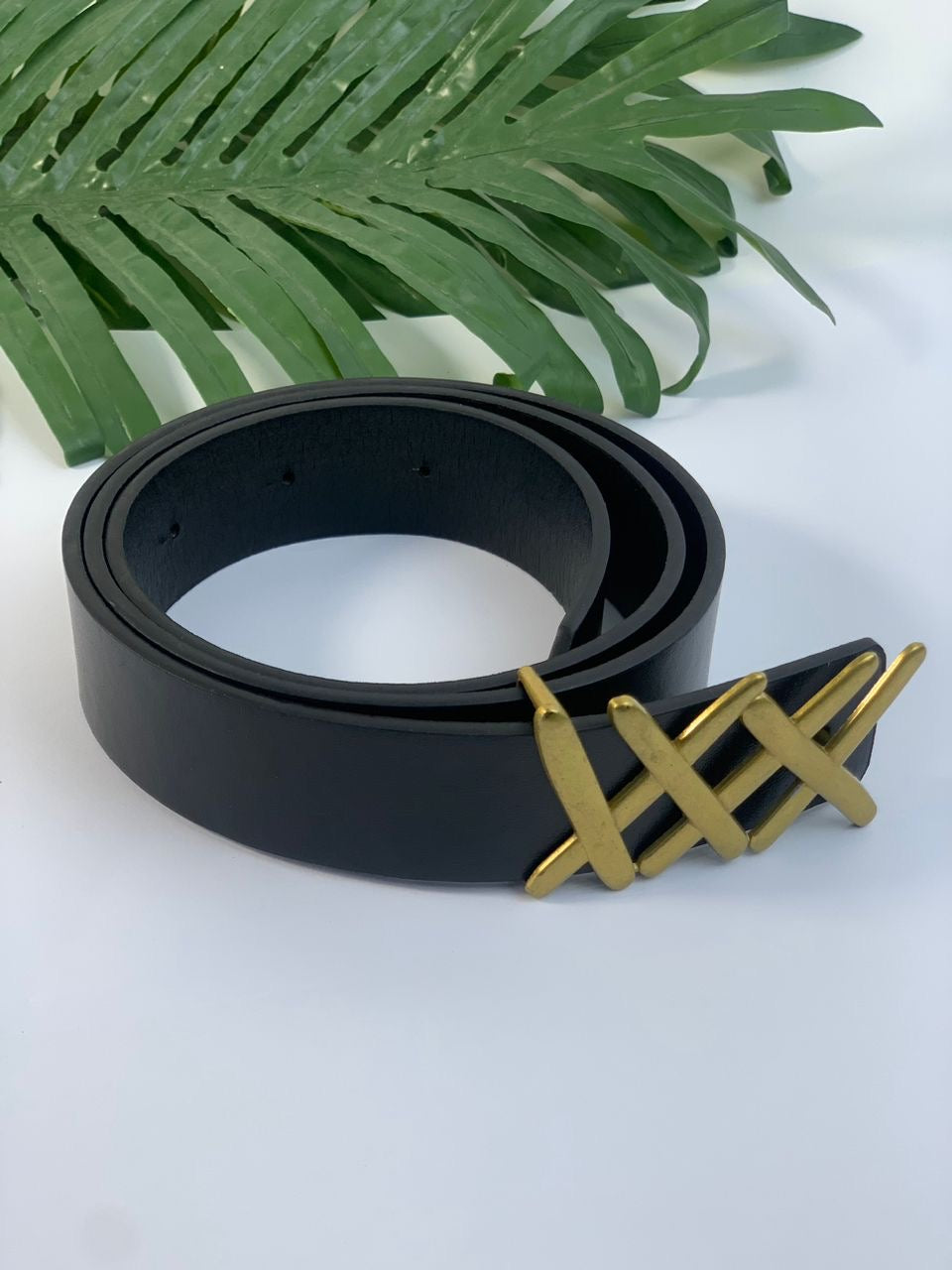 A black leather belt