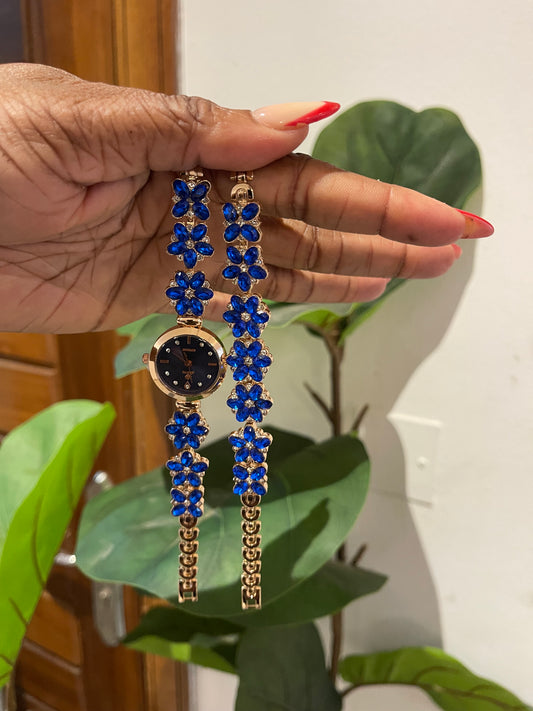 Blue bracelet and wrist watch set