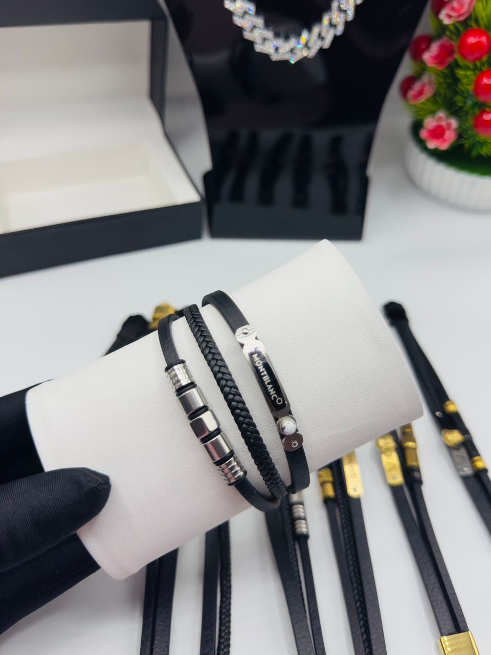 Leather and silver still bracelet