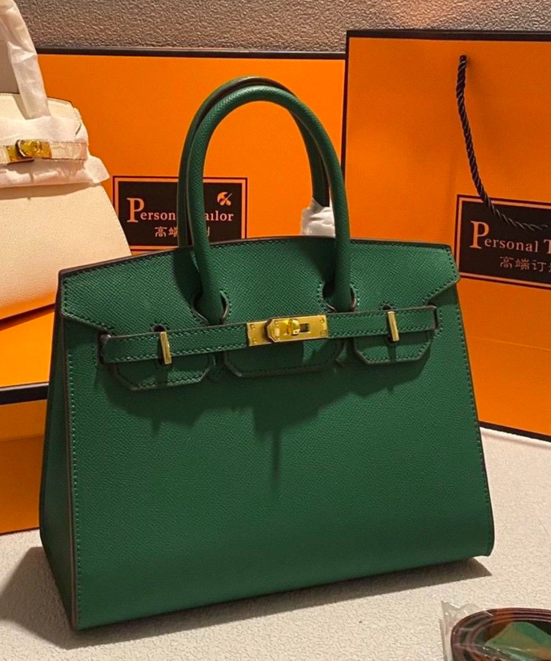 Green structured midi bag with box