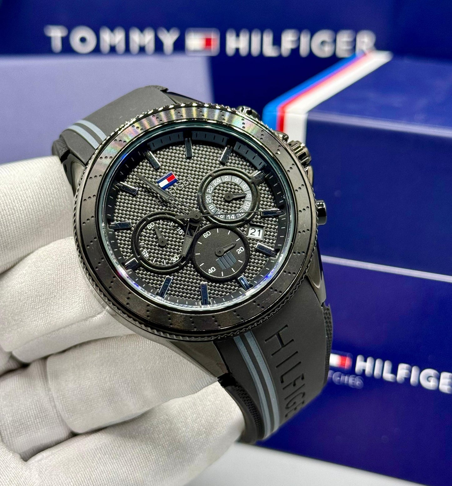 Black Tommy Hilfiger Wrist watch with box and bag