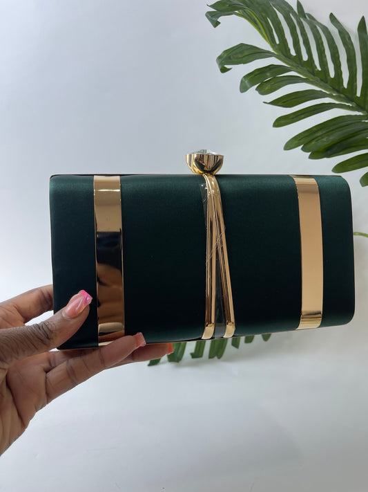 Green gold detailed purse with strap