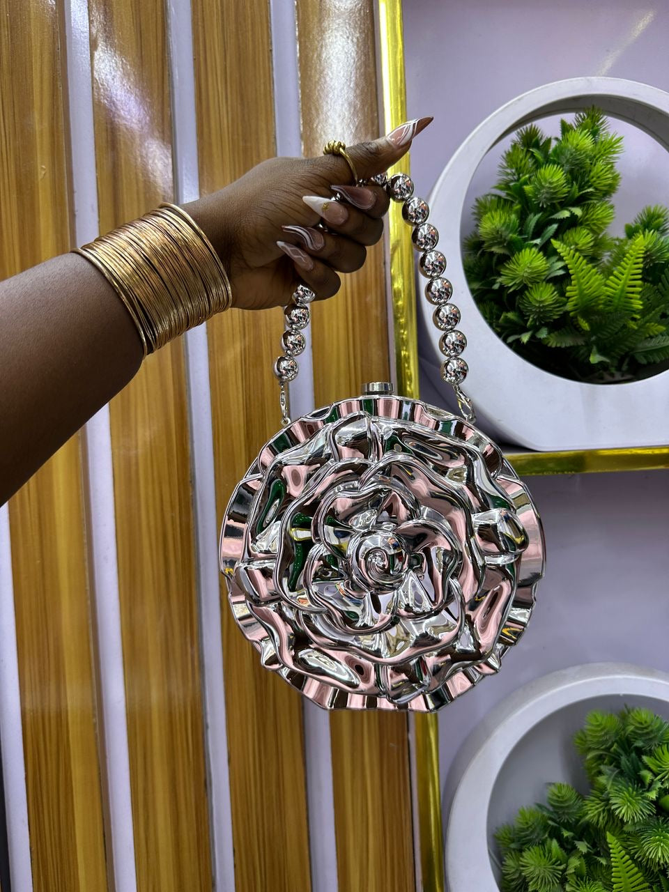 Silver floral purse