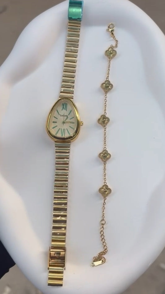 Gold wristwatch and bracelet set