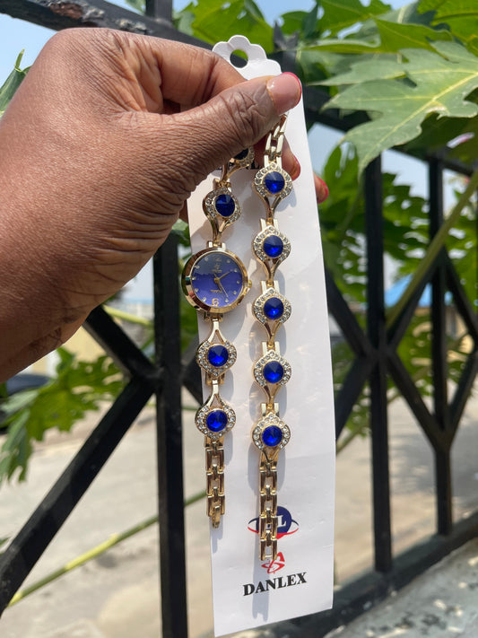 Blue bracelet and wristwatch combo