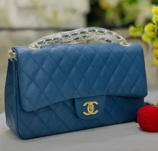blue quilted bag