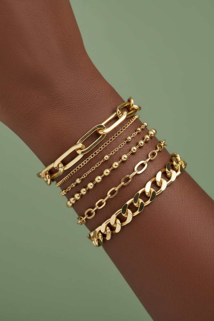 All Detailed Gold stacked Bracelet set