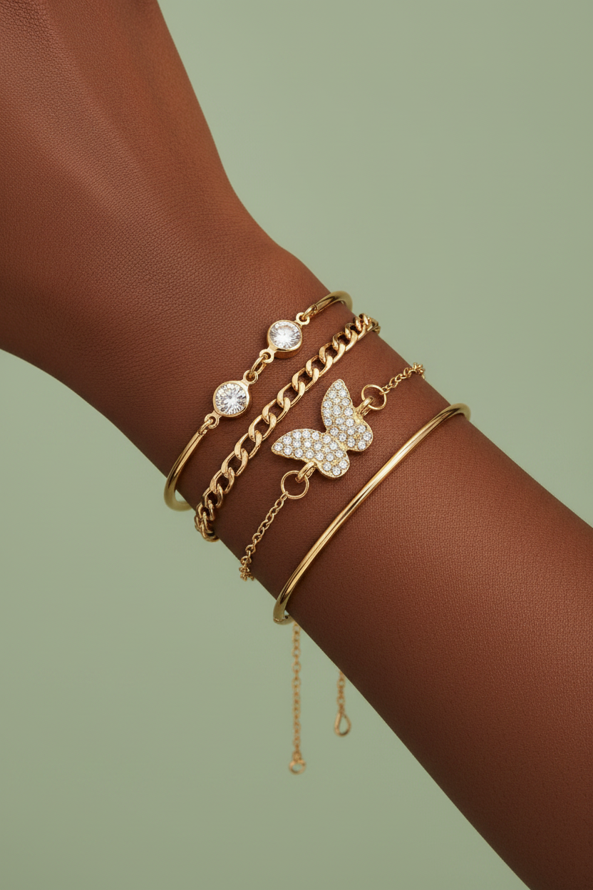 All Detailed Gold stacked Bracelet set