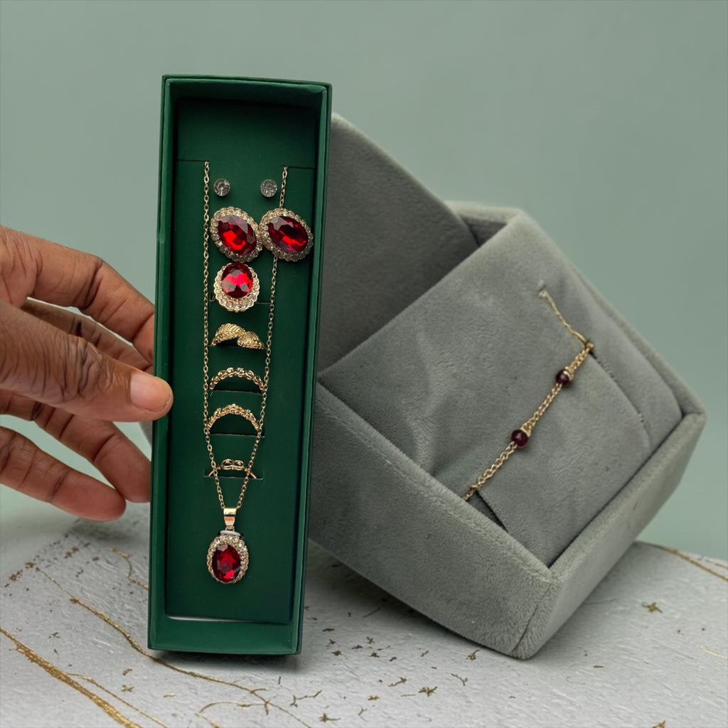 detailed  earring, necklace and ring set