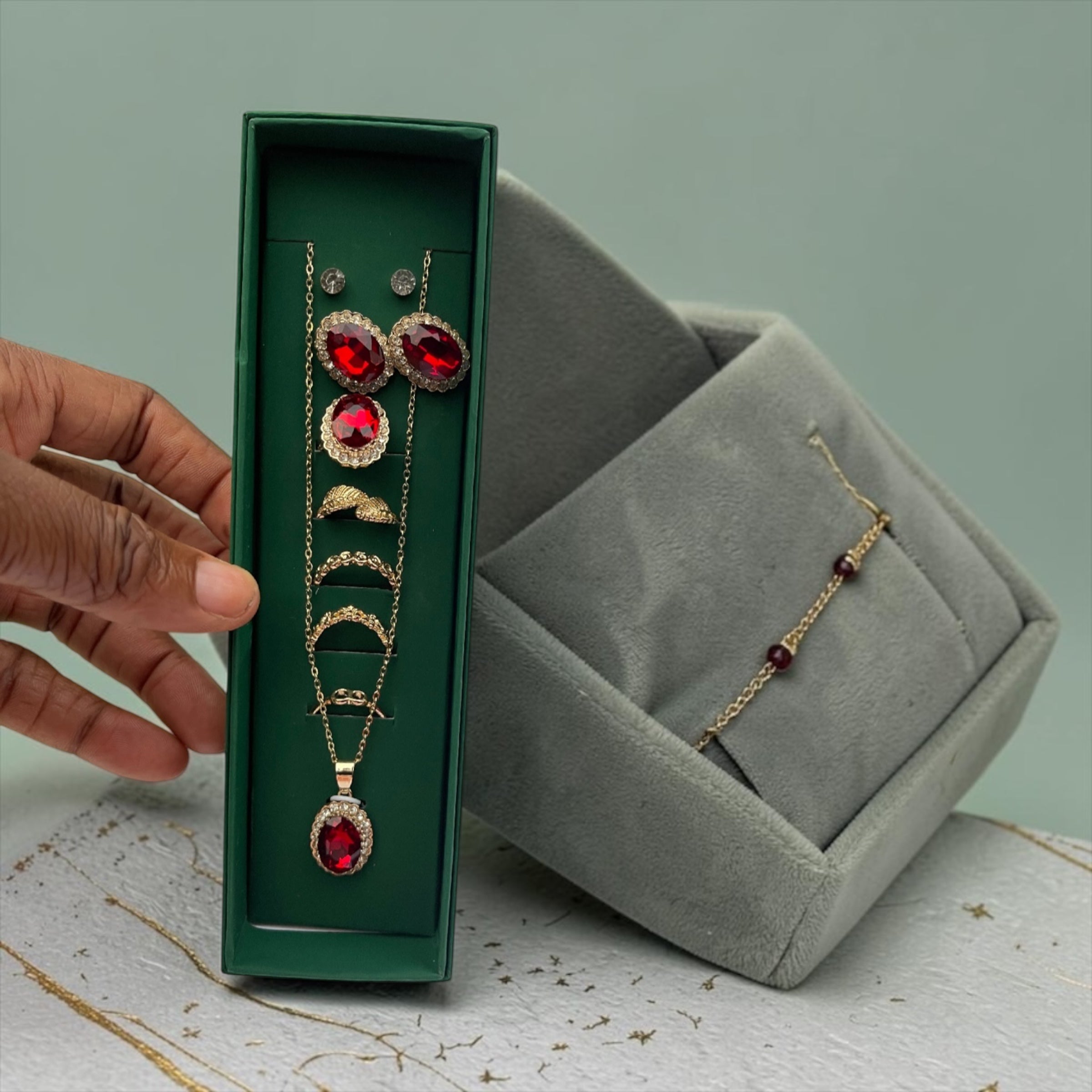 detailed  earring, necklace and ring set