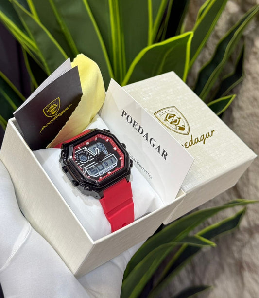 Red Poedagar wristwatch with box