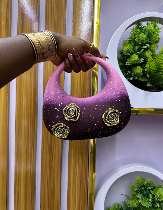 purple grab floral purse with strap
