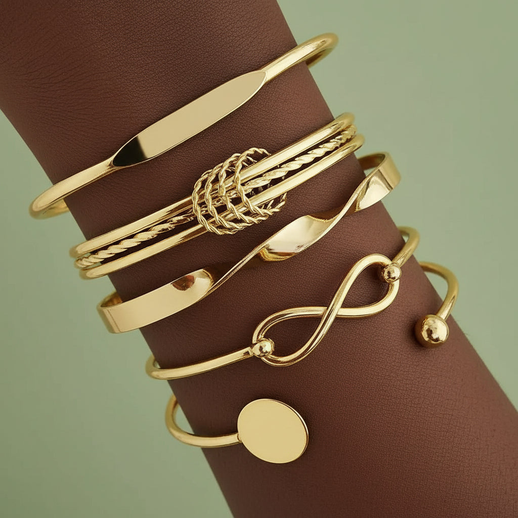 All Detailed Gold stacked Bracelet set