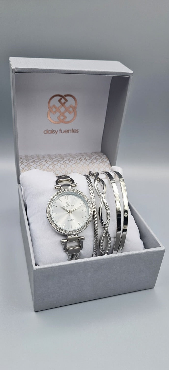 Daisy Fuentes silver wristwatch and bracelet set