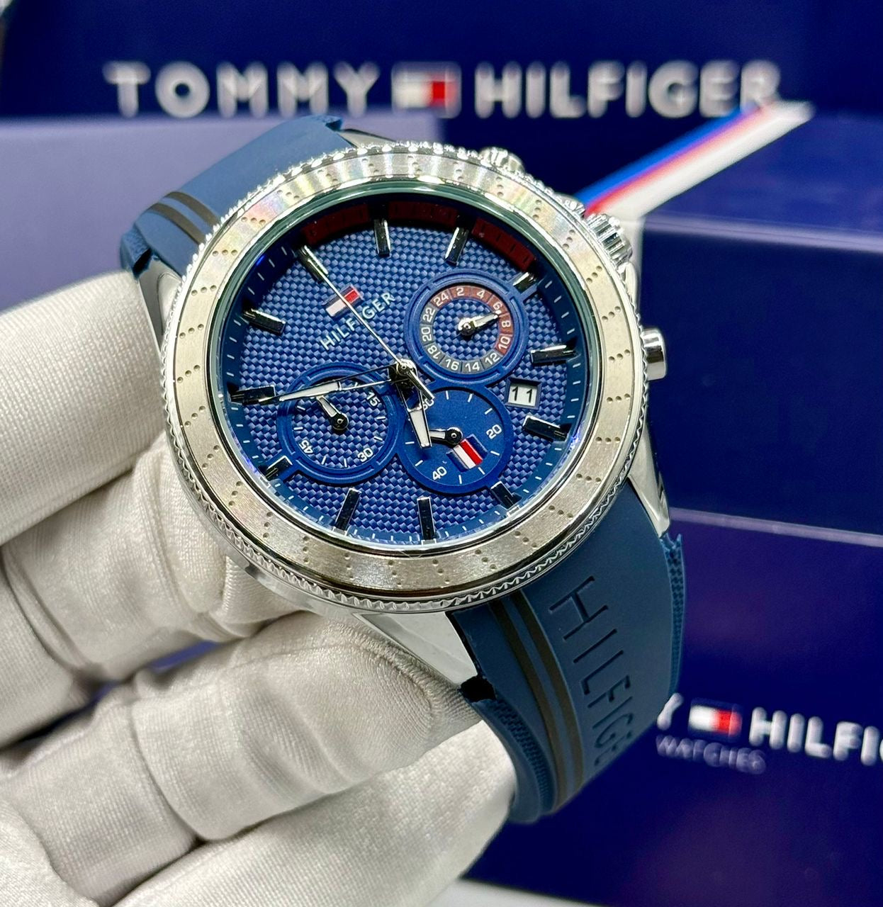 Blue Tommy Hilfiger Wrist watch with box and bag