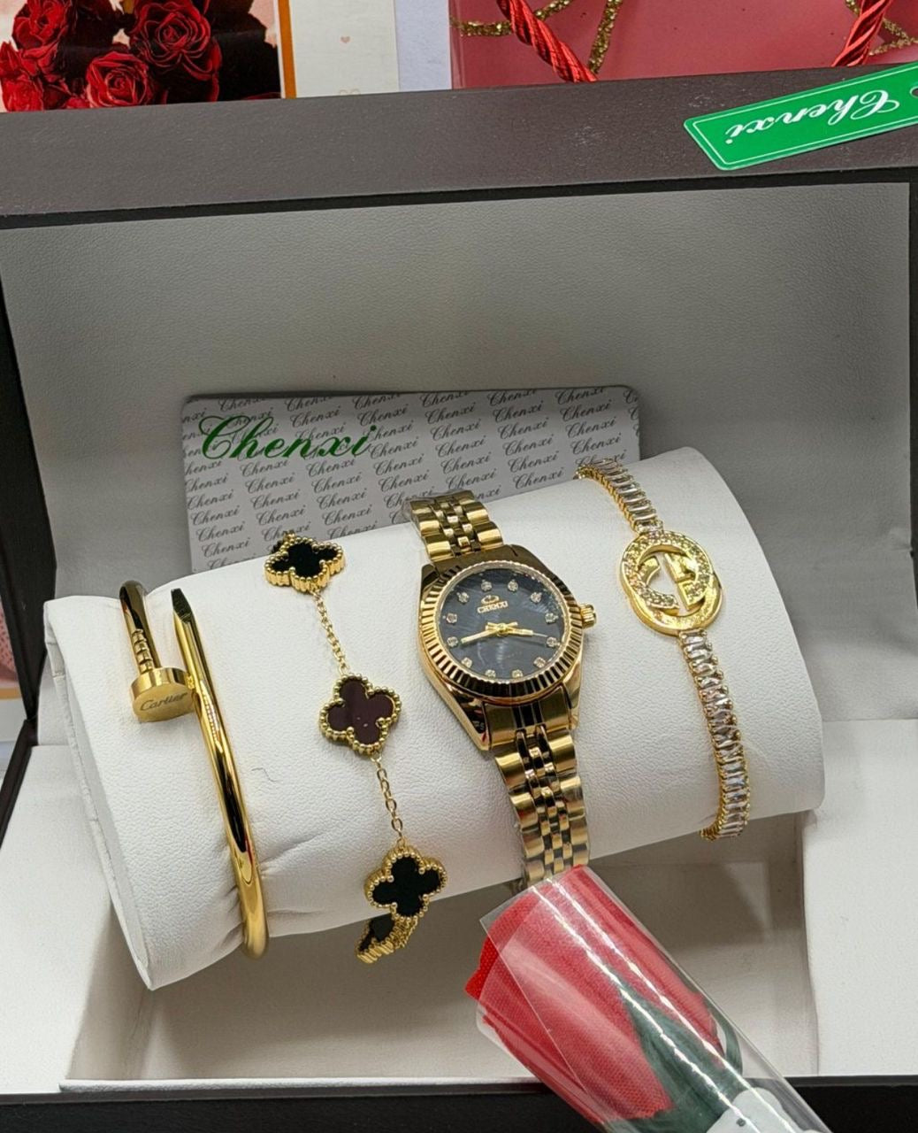 Gold Wristwatch set with box