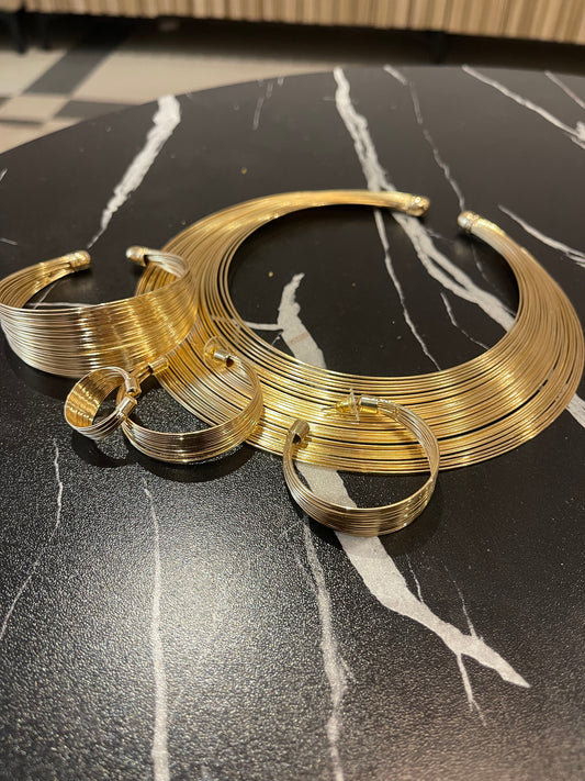 Gold non tarnish neckpiece,bangle,Earrings and Ring set