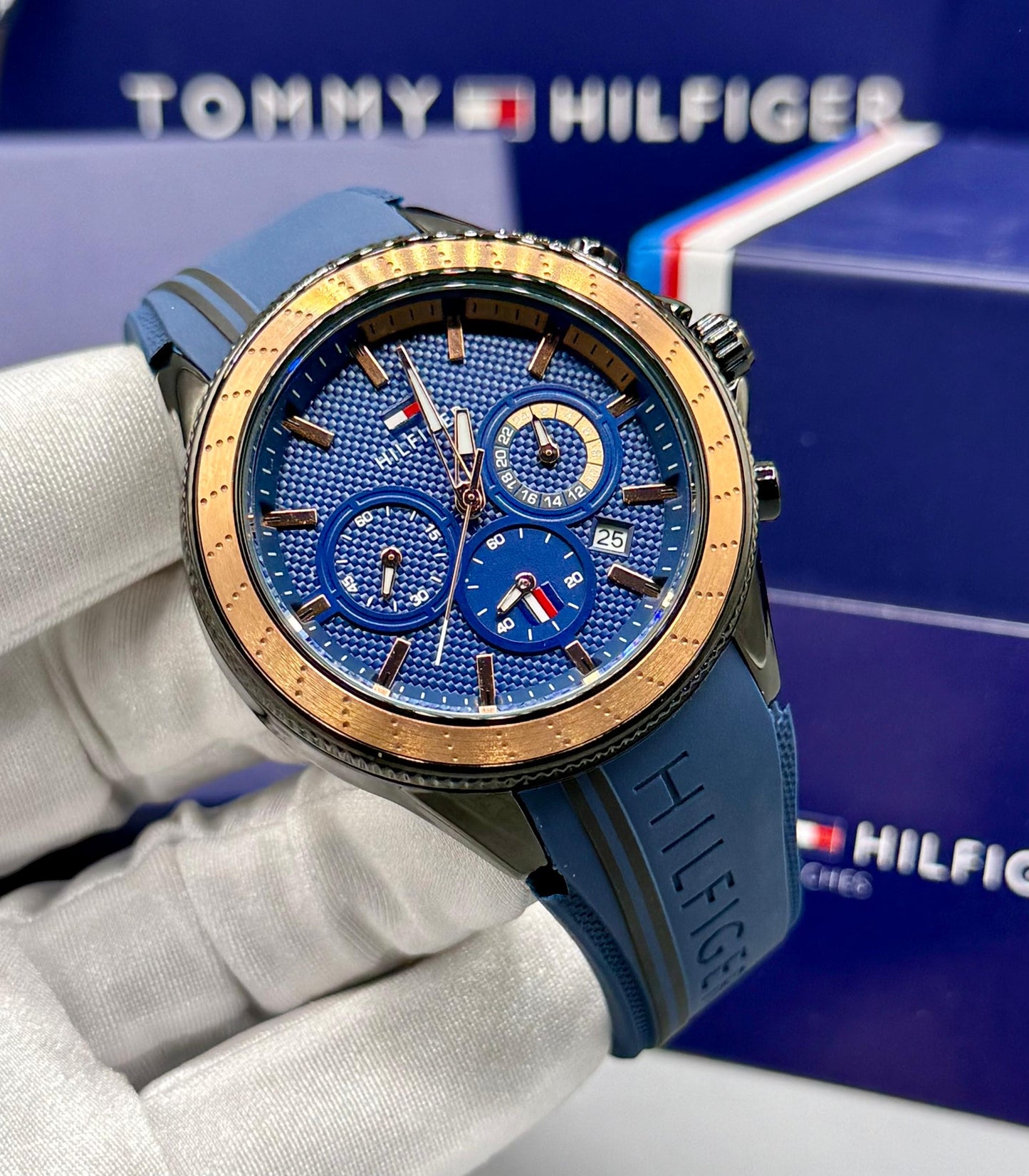 Blue Tommy Hilfiger Wrist watch with box and bag