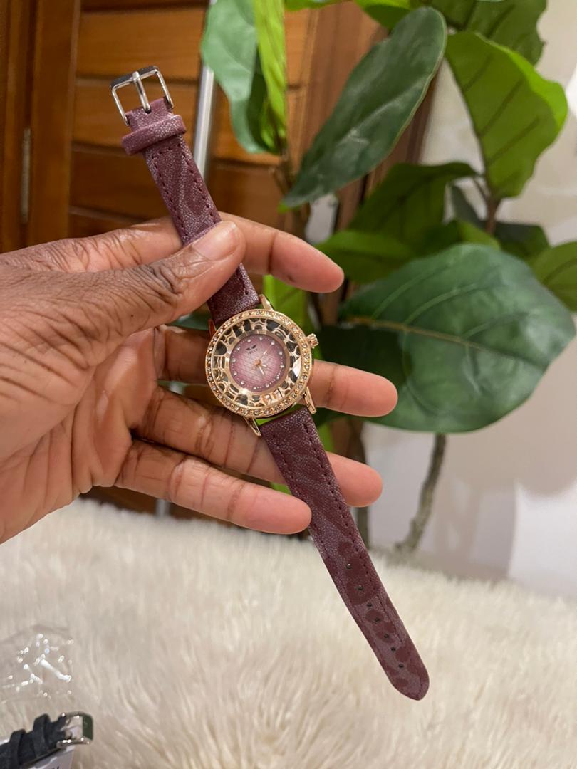 Maroon Animal Print Wristwatch